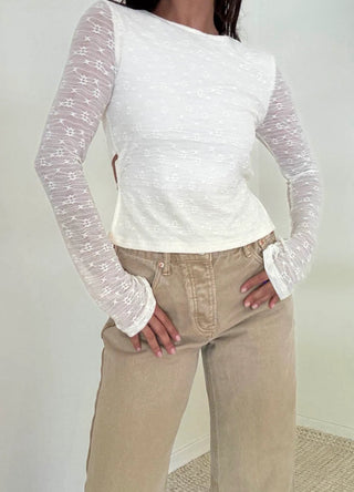 Long Sleeve Lace Open Back Top - 