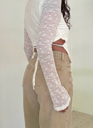 Long Sleeve Lace Open Back Top - 