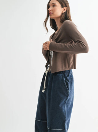 Long Sleeve Tie Top - Black - 