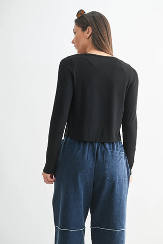 Long Sleeve Tie Top - Black - 