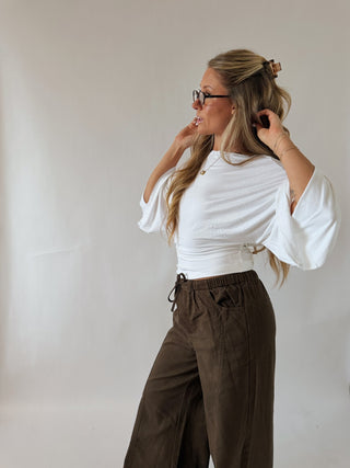 Long Sleeve Tie Top - Ivory -