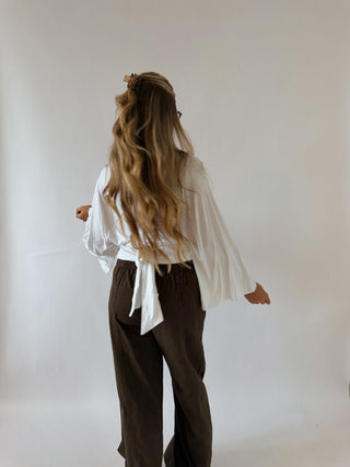 Long Sleeve Tie Top - Ivory -