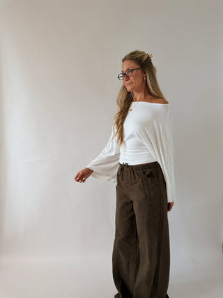 Long Sleeve Tie Top - Ivory -