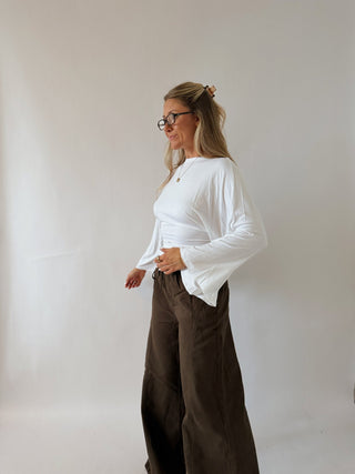 Long Sleeve Tie Top - Ivory -