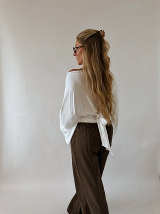 Long Sleeve Tie Top - Ivory -