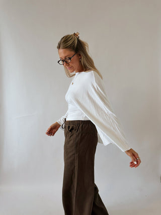 Long Sleeve Tie Top - Ivory -