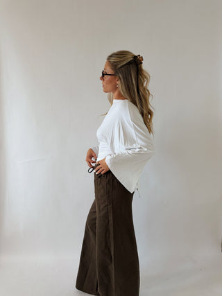 Long Sleeve Tie Top - Ivory -