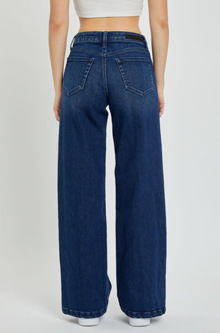 Low Rise Wide Leg Jeans - Dark Wash - 