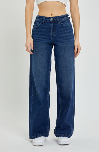 Low Rise Wide Leg Jeans - Dark Wash - 