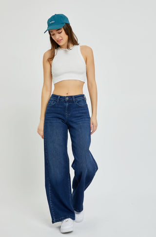 Low Rise Wide Leg Jeans - Dark Wash - 