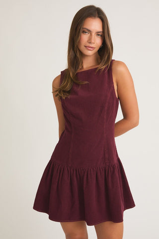 Low Waist Burgundy Mini Dress - 