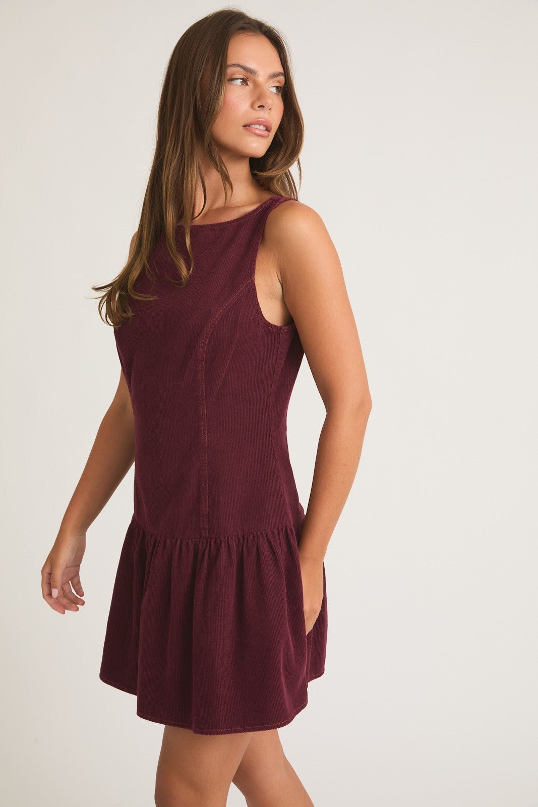 Low Waist Burgundy Mini Dress - amandenimes L Low Waist Burgundy Mini Dress - amandenimes L