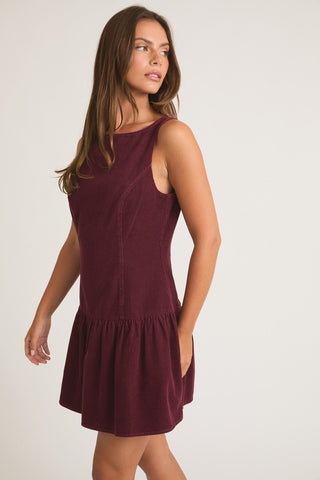 Low Waist Burgundy Mini Dress - 