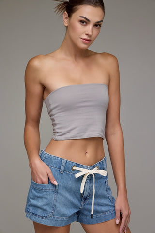 Medium Wash Drawstring Shorts - 