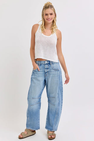 Mid Waist Barrel Jeans - 