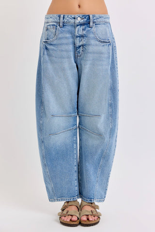 Mid Waist Barrel Jeans - 