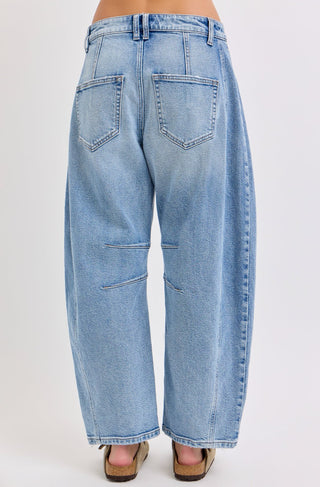 Mid Waist Barrel Jeans - 