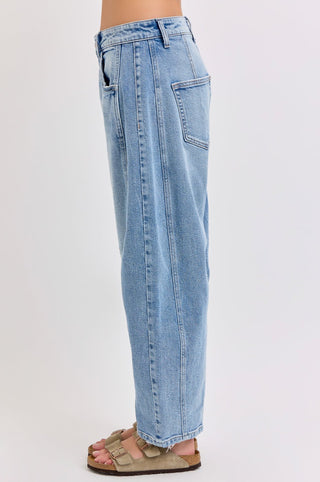 Mid Waist Barrel Jeans - 