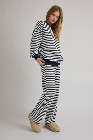 Navy Blue Striped Pants - 