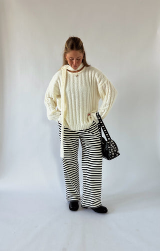 Navy Blue Striped Pants - 