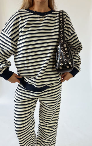 Navy Blue Striped Pants - 