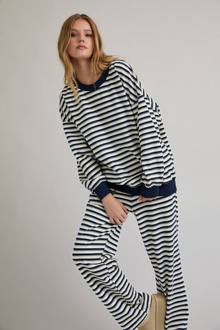 Navy Blue Striped Pants - 