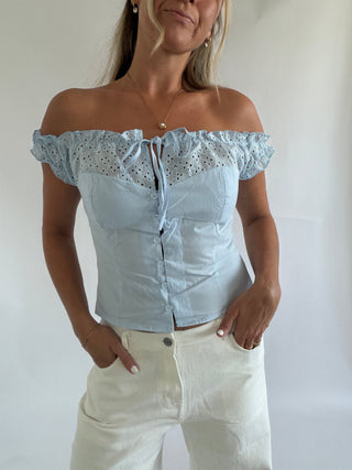 Off Shoulder Baby Blue Top -