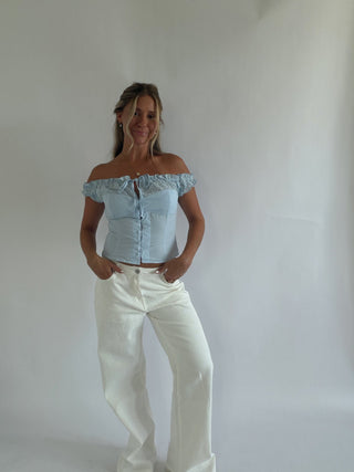 Off Shoulder Baby Blue Top -