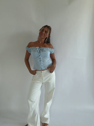 Off Shoulder Baby Blue Top -