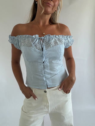 Off Shoulder Baby Blue Top -