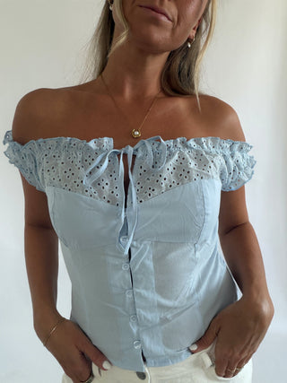 Off Shoulder Baby Blue Top -