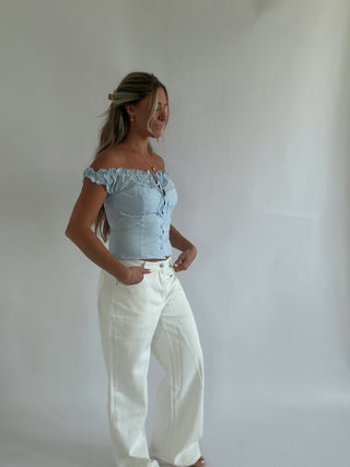 Off Shoulder Baby Blue Top -