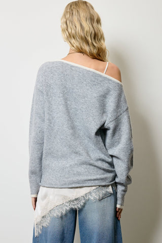 Off Shoulder Knit Sweater - Grey -