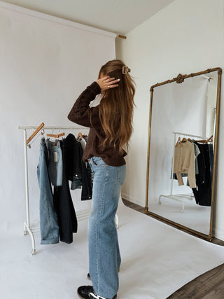 Off Shoulder Oversized Chocolate Sweater - 