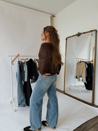 Off Shoulder Oversized Chocolate Sweater - 