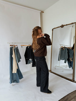 Off Shoulder Oversized Chocolate Sweater - 