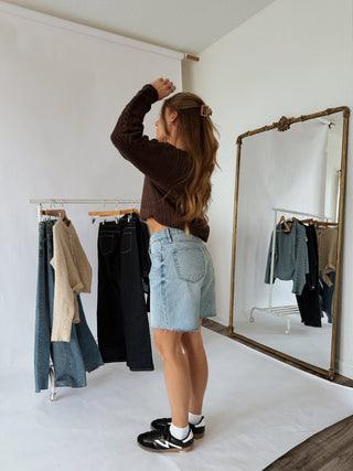 Off Shoulder Oversized Chocolate Sweater - 