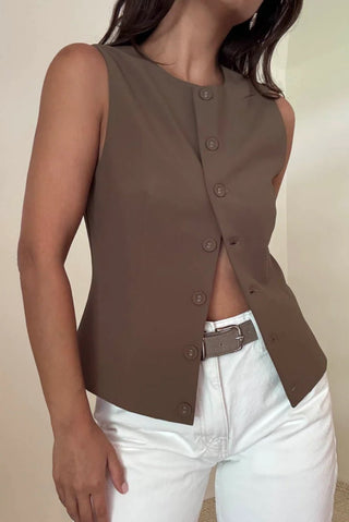 Olive Button Down Vest - 
