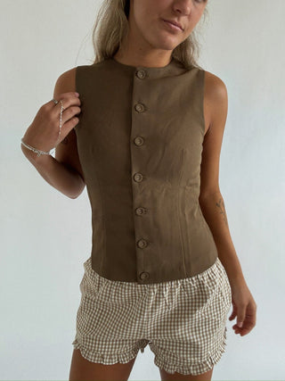 Olive Button Down Vest - 