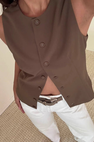 Olive Button Down Vest - 