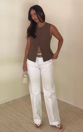 Olive Button Down Vest - 