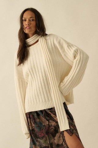 Oversized Cream Scarf Sweater - 