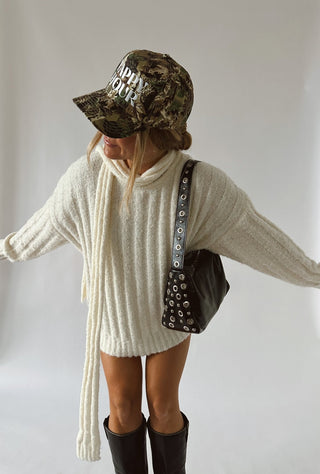 Oversized Cream Scarf Sweater - 