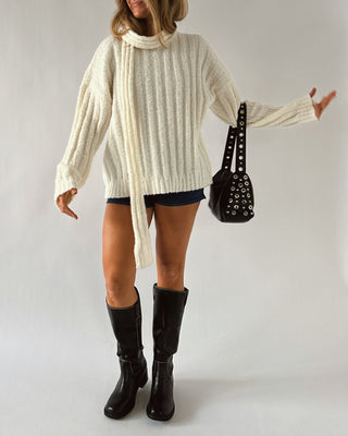 Oversized Cream Scarf Sweater - 