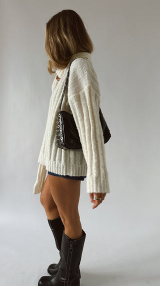 Oversized Cream Scarf Sweater - 