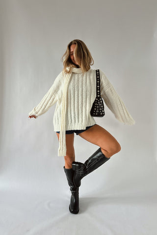 Oversized Cream Scarf Sweater - 