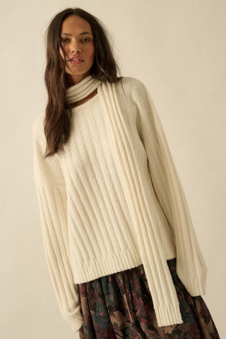 Oversized Cream Scarf Sweater - 