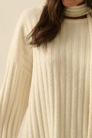 Oversized Cream Scarf Sweater - 