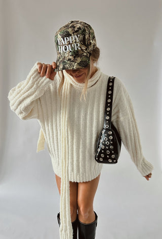 Oversized Cream Scarf Sweater - 