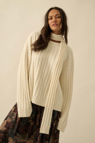 Oversized Cream Scarf Sweater - 